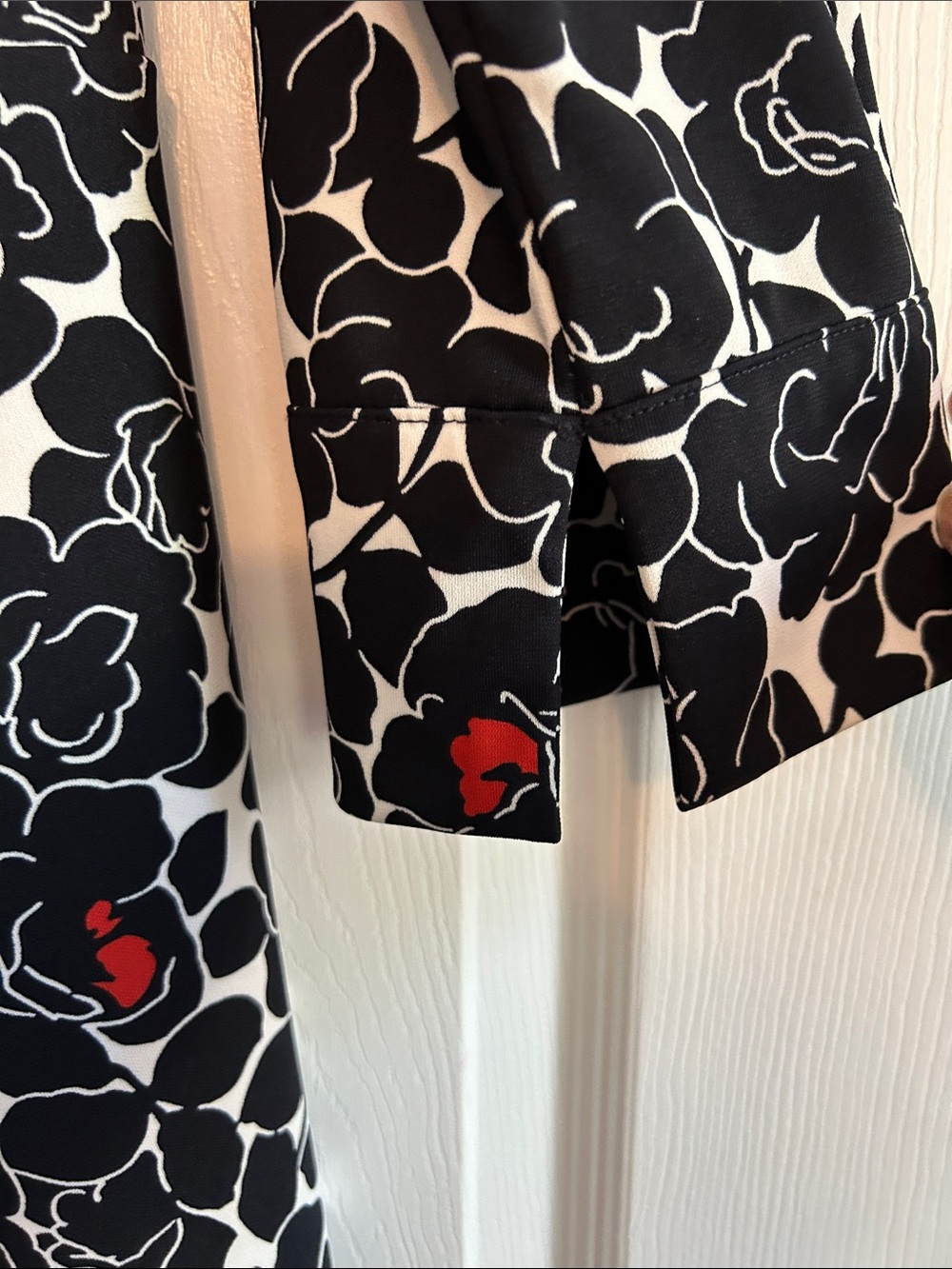Anne Klein Black & White Floral Wrap Dress with Red Accents - Picture 3 of 4